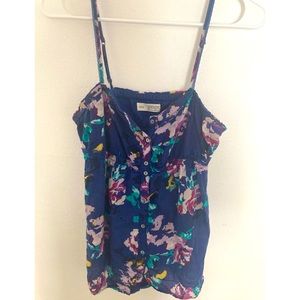 Garage Spaghetti Strap Blue Tank W/ Floral Design